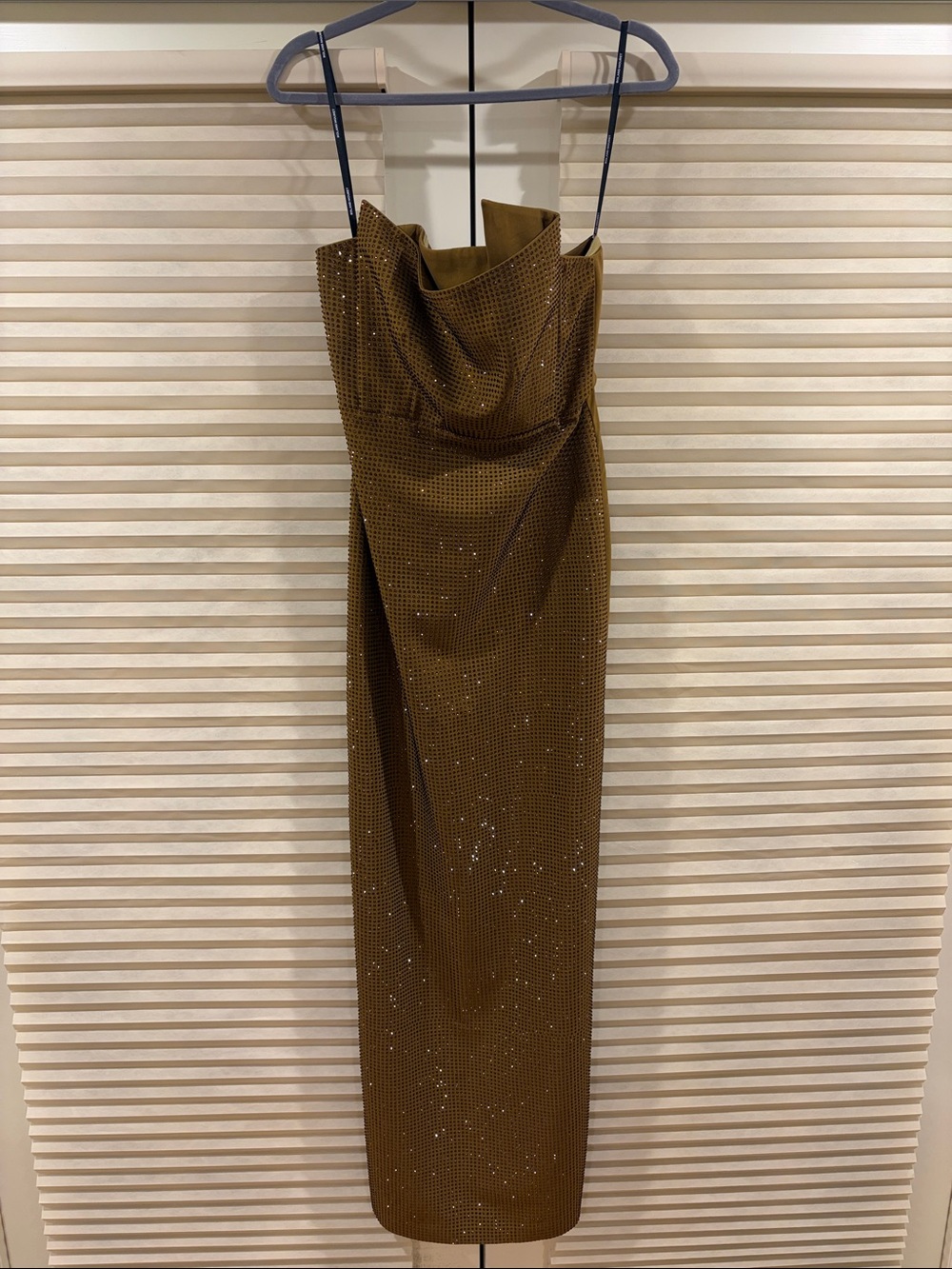 NWOT Roland Mouret Brown Sequin Strapless Midi Dress, Size US 4